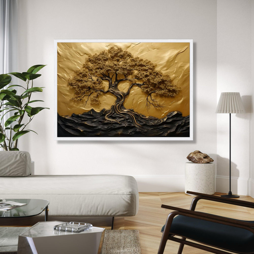 Elegant Tree of Life Canvas Wall Art, Gold and Black Nature Design, Botanical Canvas, Modern Living Room Gift Art, Home Decor, Print
