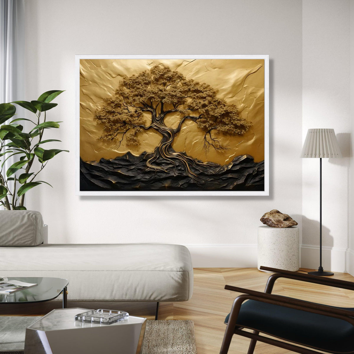 Elegant Tree of Life Canvas Wall Art, Gold and Black Nature Design, Botanical Canvas, Modern Living Room Gift Art, Home Decor, Print