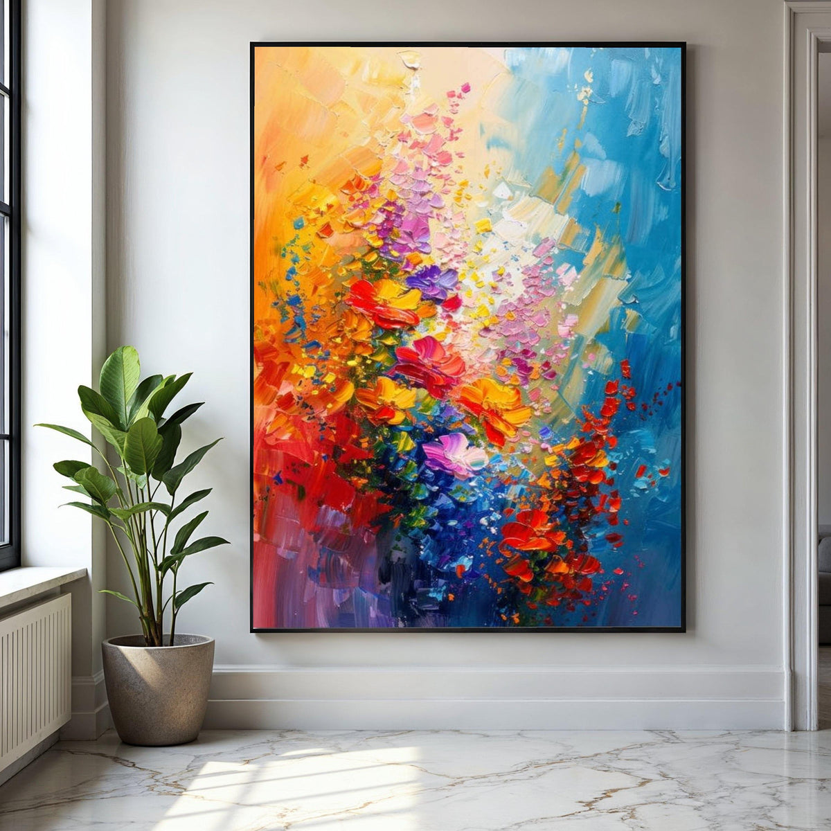 Abstract Floral Explosion Canvas Wall Art, Colorful Bouquet Painting, Modern Flower Canvas, Vibrant Home Decor, Gift Art, Home Decor, Print