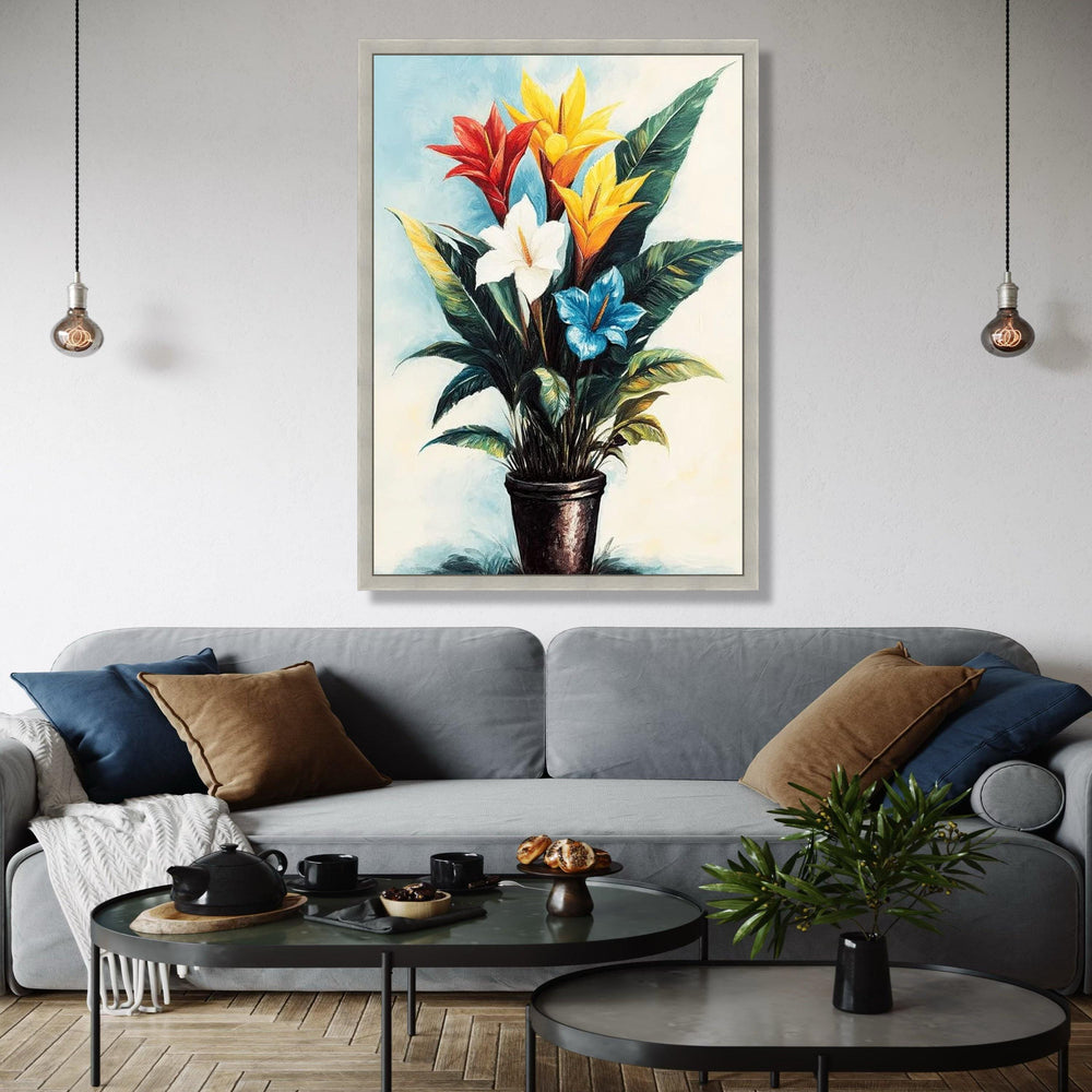Vibrant Tropical Flowers Canvas Wall Art, Colorful Botanical Painting, Exotic Plant Decor, Nature-Inspired Home Gift Art, Home Decor, Print