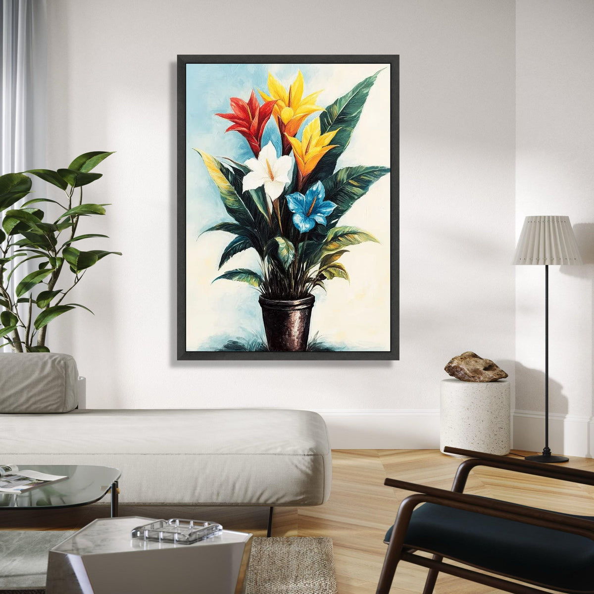 Vibrant Tropical Flowers Canvas Wall Art, Colorful Botanical Painting, Exotic Plant Decor, Nature-Inspired Home Gift Art, Home Decor, Print