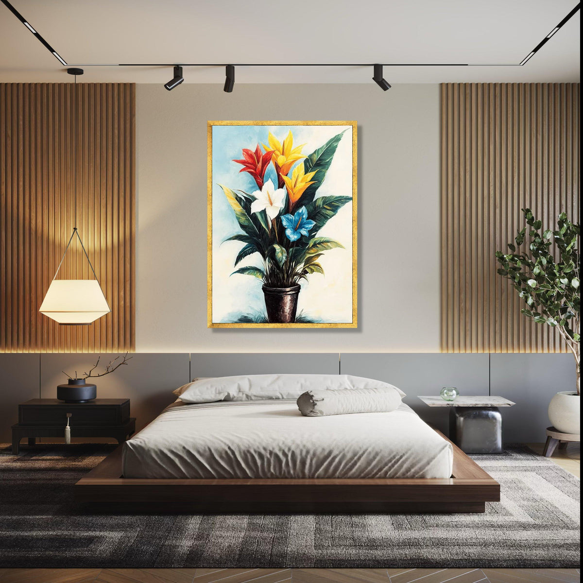Vibrant Tropical Flowers Canvas Wall Art, Colorful Botanical Painting, Exotic Plant Decor, Nature-Inspired Home Gift Art, Home Decor, Print