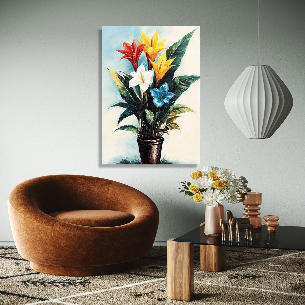 Vibrant Tropical Flowers Canvas Wall Art, Colorful Botanical Painting, Exotic Plant Decor, Nature-Inspired Home Gift Art, Home Decor, Print