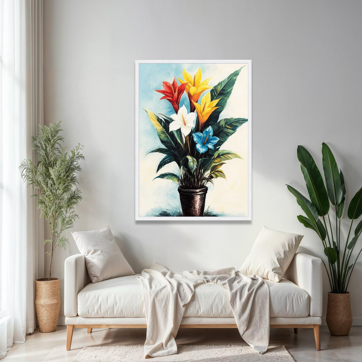 Vibrant Tropical Flowers Canvas Wall Art, Colorful Botanical Painting, Exotic Plant Decor, Nature-Inspired Home Gift Art, Home Decor, Print