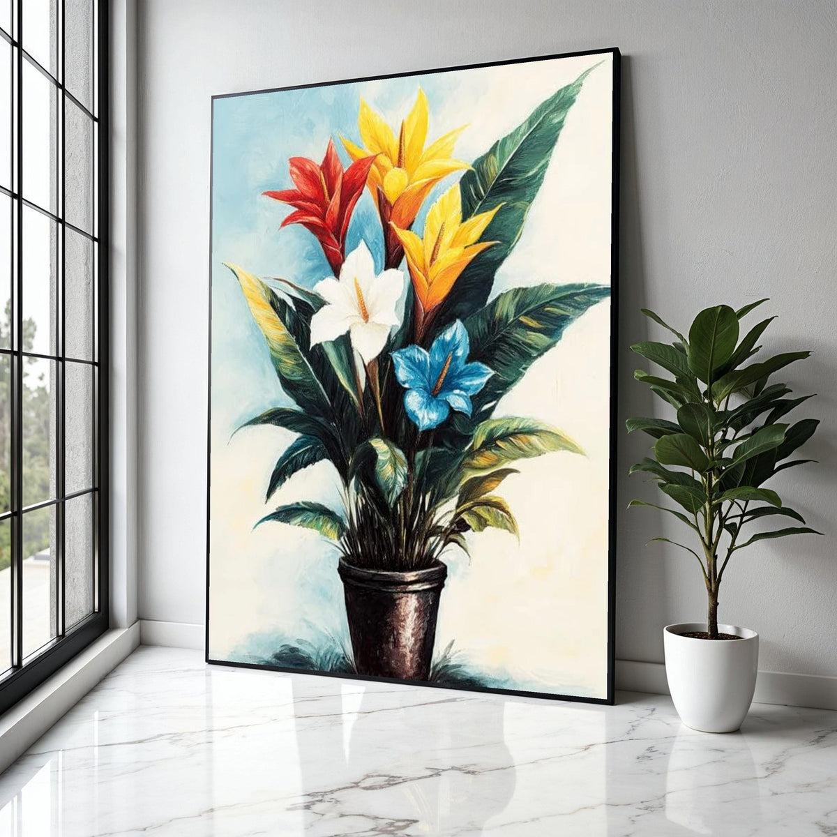 Vibrant Tropical Flowers Canvas Wall Art, Colorful Botanical Painting, Exotic Plant Decor, Nature-Inspired Home Gift Art, Home Decor, Print