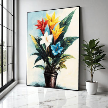 Vibrant Tropical Flowers Canvas Wall Art, Colorful Botanical Painting, Exotic Plant Decor, Nature-Inspired Home Gift Art, Home Decor, Print