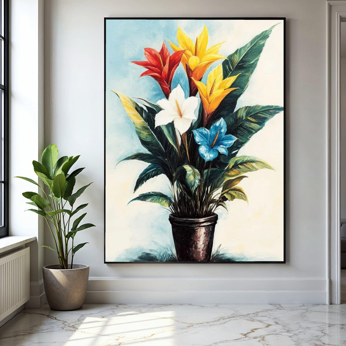 Vibrant Tropical Flowers Canvas Wall Art, Colorful Botanical Painting, Exotic Plant Decor, Nature-Inspired Home Gift Art, Home Decor, Print