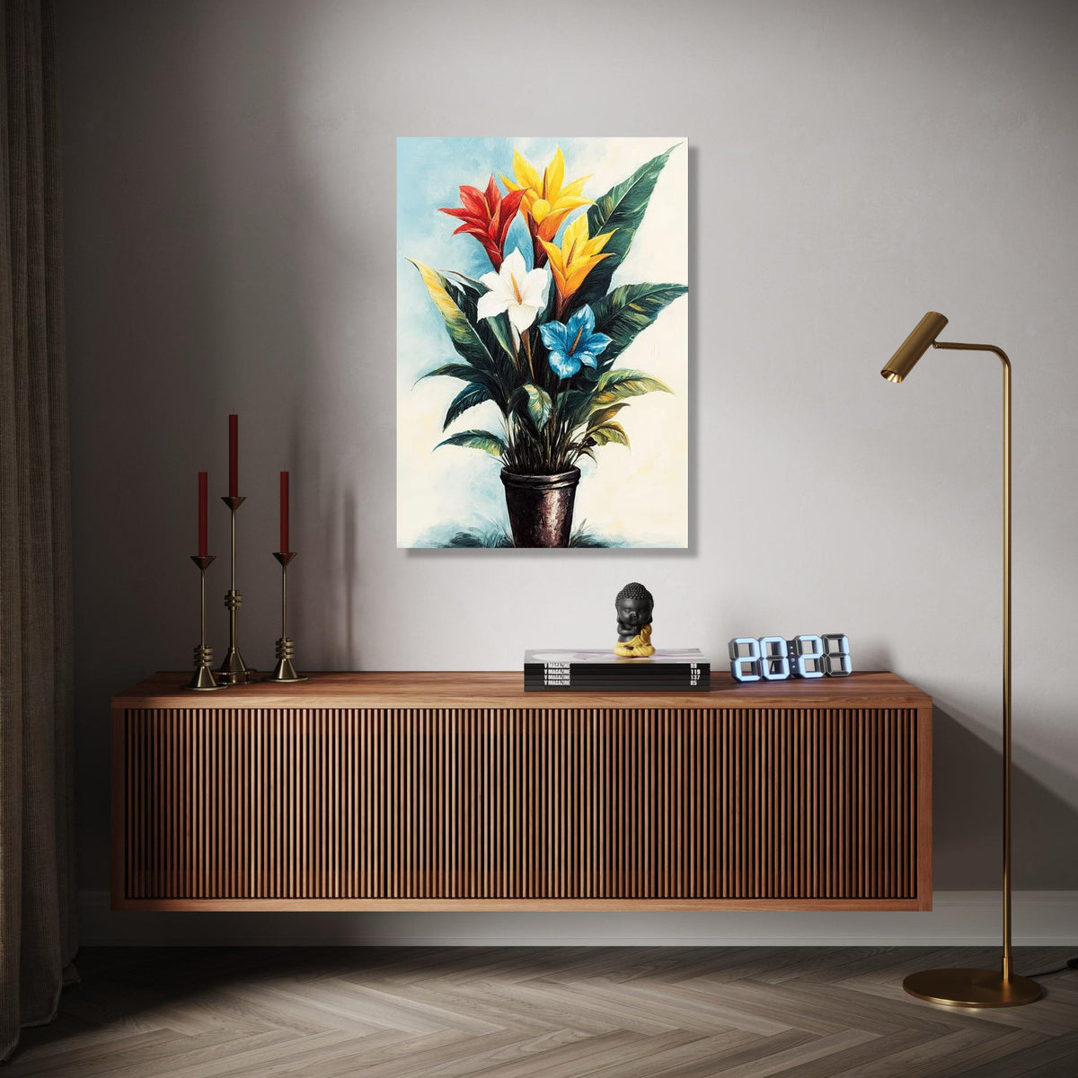 Vibrant Tropical Flowers Canvas Wall Art, Colorful Botanical Painting, Exotic Plant Decor, Nature-Inspired Home Gift Art, Home Decor, Print