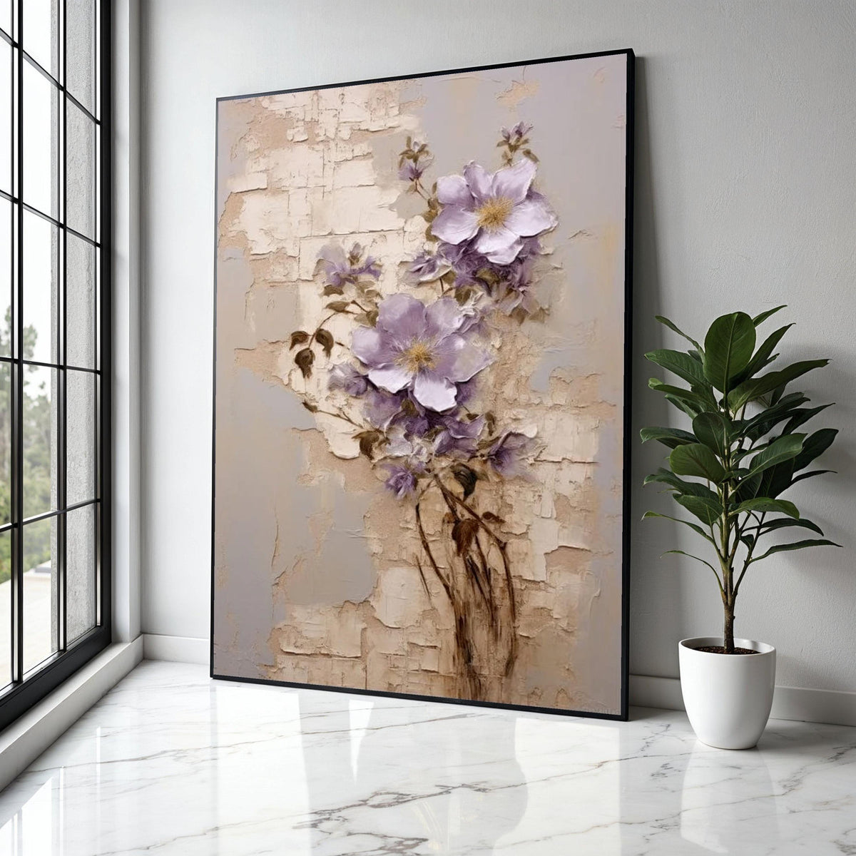 Vintage Floral Canvas Art, Purple Flowers Wall Decor, Botanical Painting, Elegant Nature Canvas, Rustic Home Gift Art, Home Decor, Print