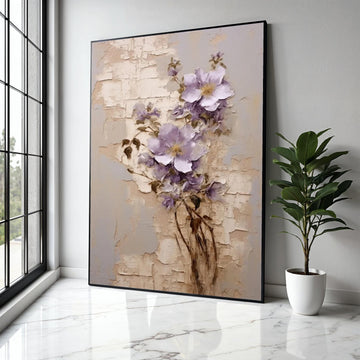 Vintage Floral Canvas Art, Purple Flowers Wall Decor, Botanical Painting, Elegant Nature Canvas, Rustic Home Gift Art, Home Decor, Print