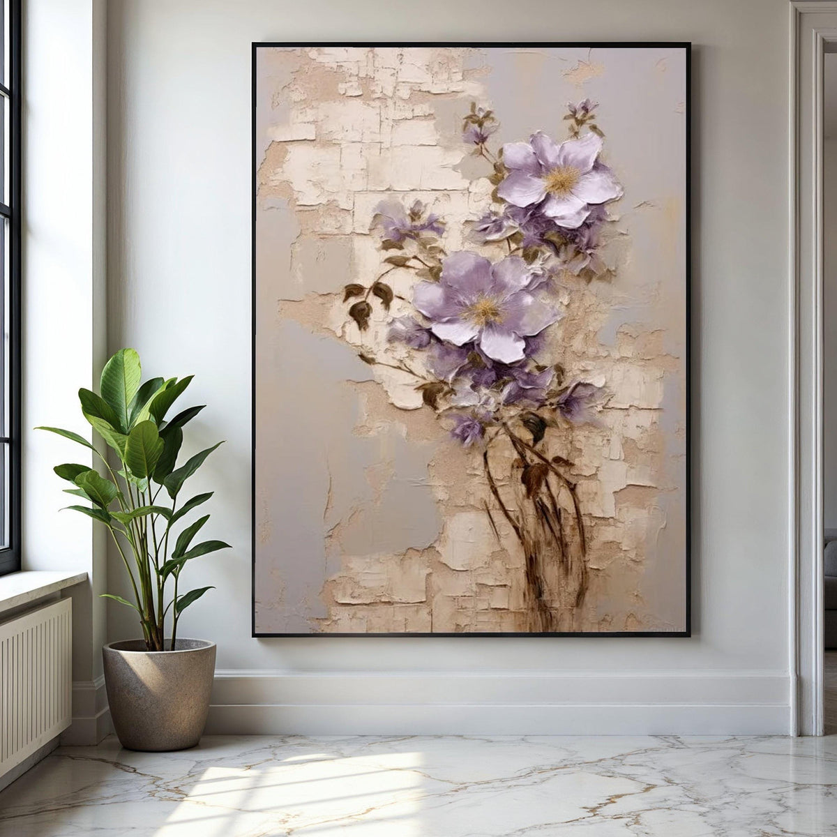 Vintage Floral Canvas Art, Purple Flowers Wall Decor, Botanical Painting, Elegant Nature Canvas, Rustic Home Gift Art, Home Decor, Print