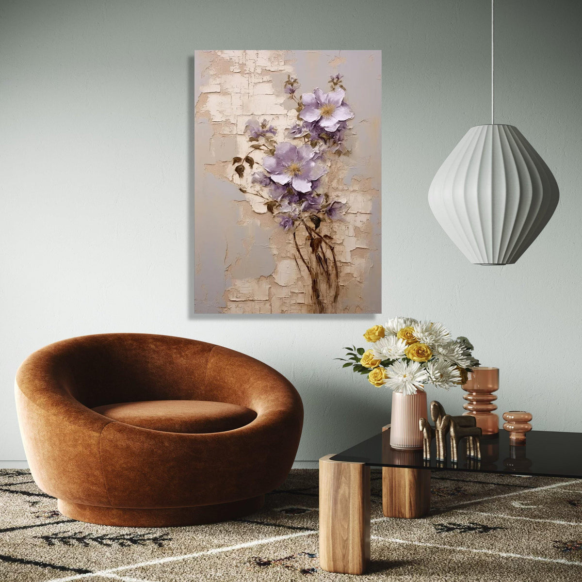 Vintage Floral Canvas Art, Purple Flowers Wall Decor, Botanical Painting, Elegant Nature Canvas, Rustic Home Gift Art, Home Decor, Print