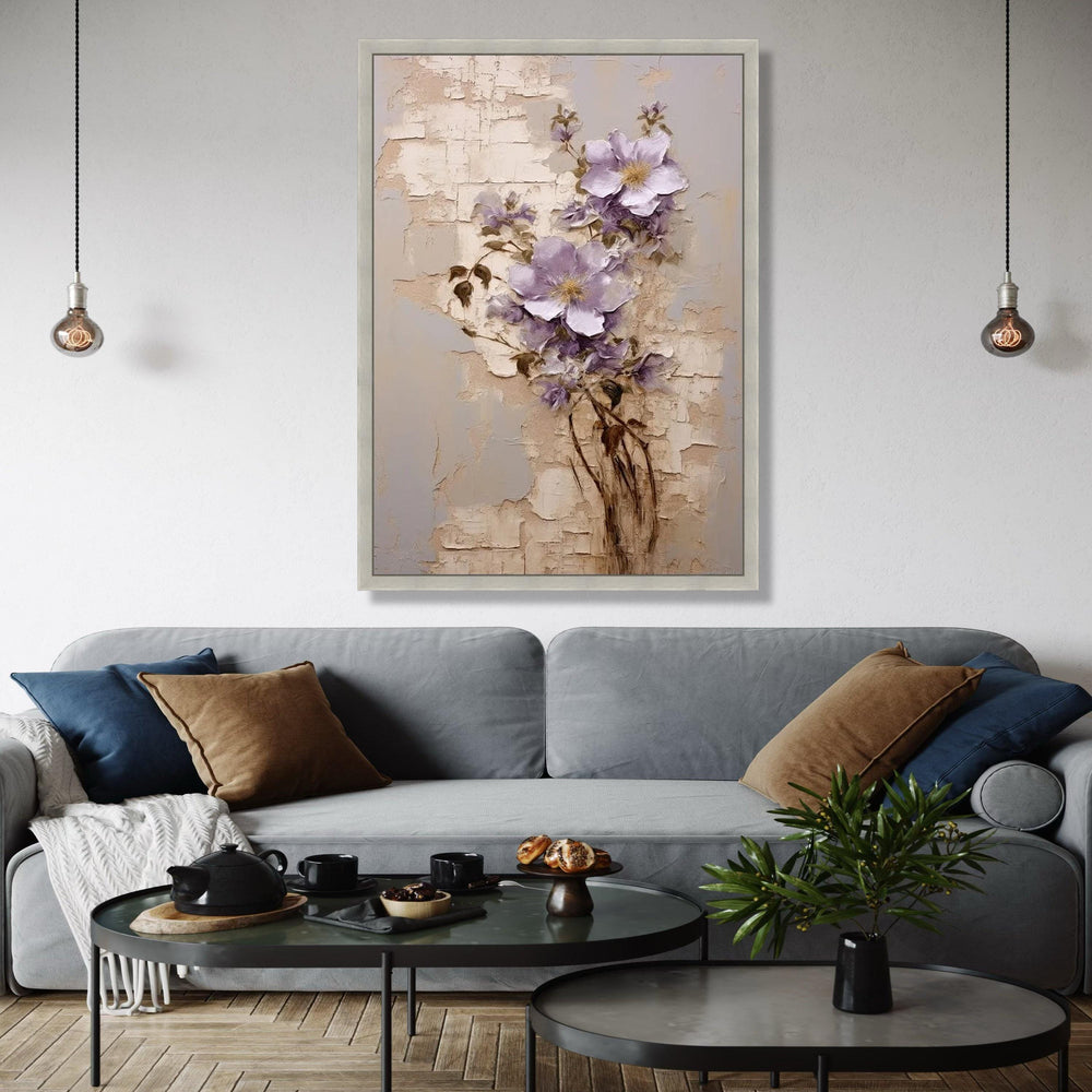 Vintage Floral Canvas Art, Purple Flowers Wall Decor, Botanical Painting, Elegant Nature Canvas, Rustic Home Gift Art, Home Decor, Print
