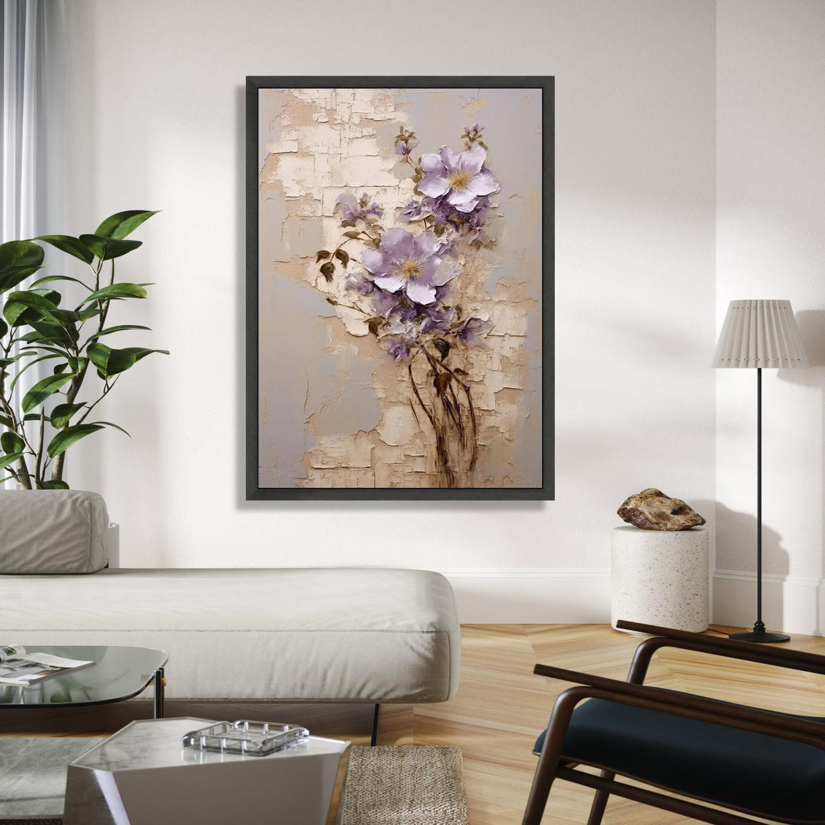 Vintage Floral Canvas Art, Purple Flowers Wall Decor, Botanical Painting, Elegant Nature Canvas, Rustic Home Gift Art, Home Decor, Print