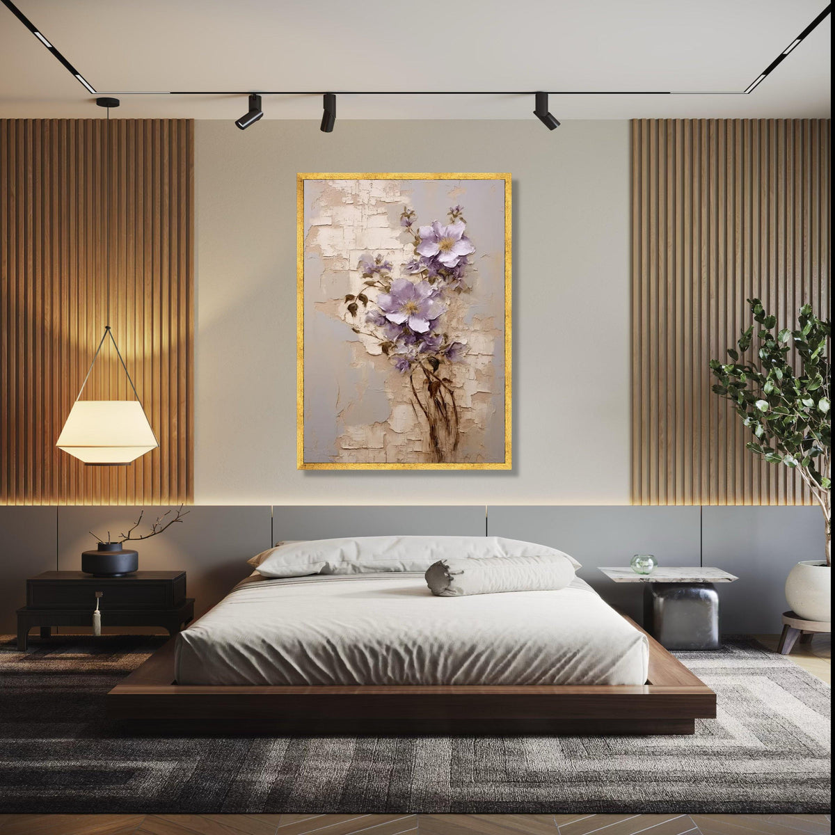 Vintage Floral Canvas Art, Purple Flowers Wall Decor, Botanical Painting, Elegant Nature Canvas, Rustic Home Gift Art, Home Decor, Print