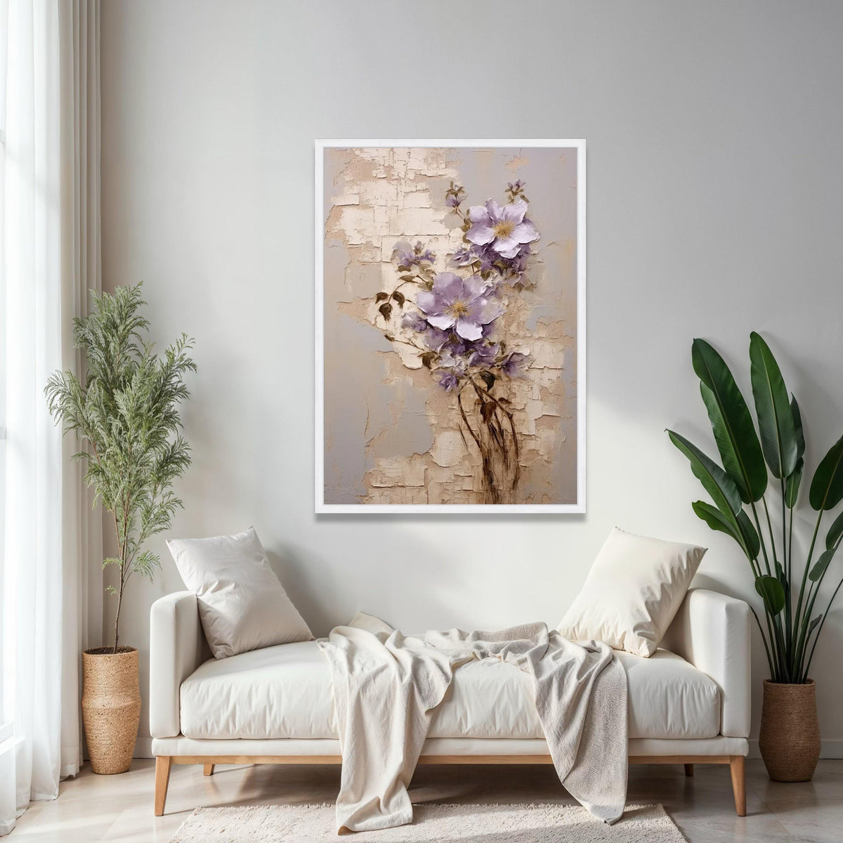 Vintage Floral Canvas Art, Purple Flowers Wall Decor, Botanical Painting, Elegant Nature Canvas, Rustic Home Gift Art, Home Decor, Print