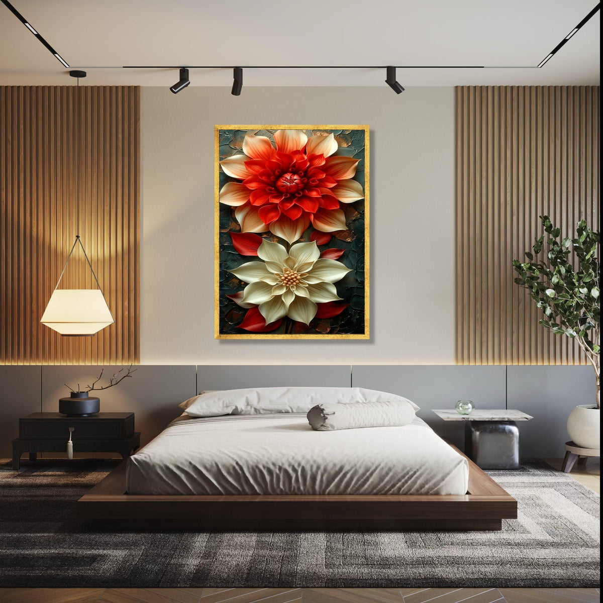 Elegant Red and Cream Floral Canvas, 3D Flower Wall Art, Modern Home Decoration, Large Botanical Painting, Ready Gift Art, Home Decor, Print