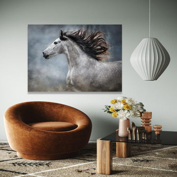 Majestic Grey Horse Canvas Wall Art, Running Stallion Print, Animal Portrait Canvas, Equestrian Home Decor, Gift Art, Home Decor, Print