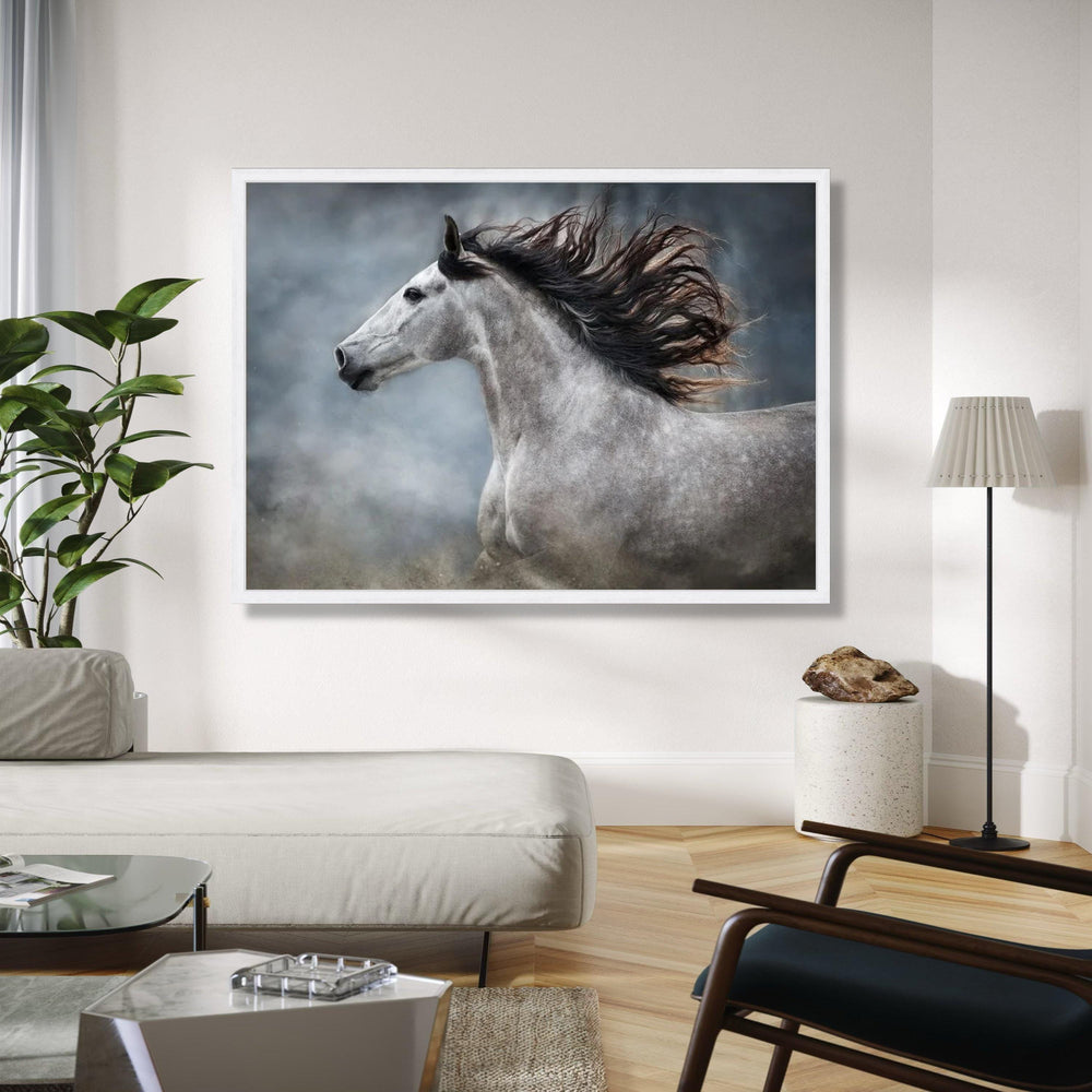 Majestic Grey Horse Canvas Wall Art, Running Stallion Print, Animal Portrait Canvas, Equestrian Home Decor, Gift Art, Home Decor, Print