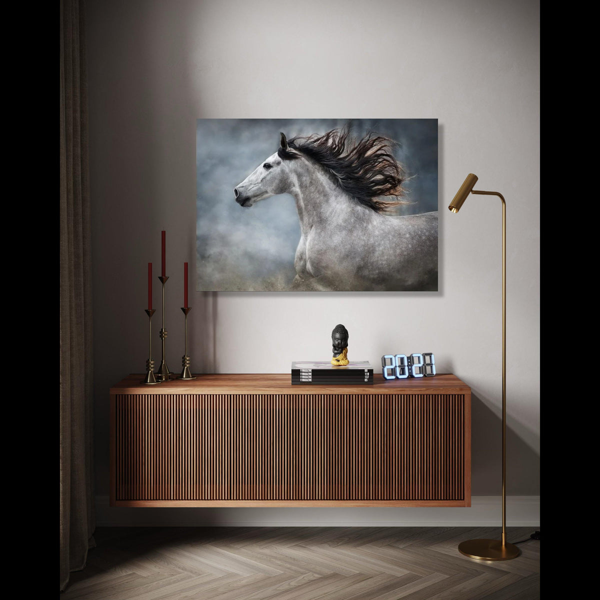 Majestic Grey Horse Canvas Wall Art, Running Stallion Print, Animal Portrait Canvas, Equestrian Home Decor, Gift Art, Home Decor, Print
