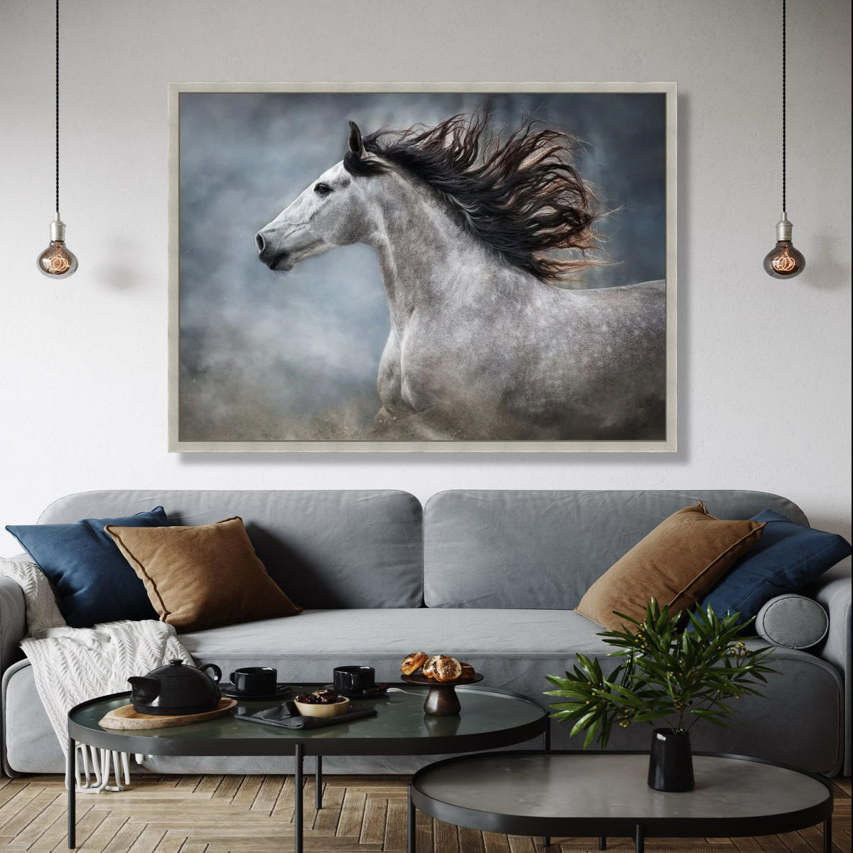 Majestic Grey Horse Canvas Wall Art, Running Stallion Print, Animal Portrait Canvas, Equestrian Home Decor, Gift Art, Home Decor, Print