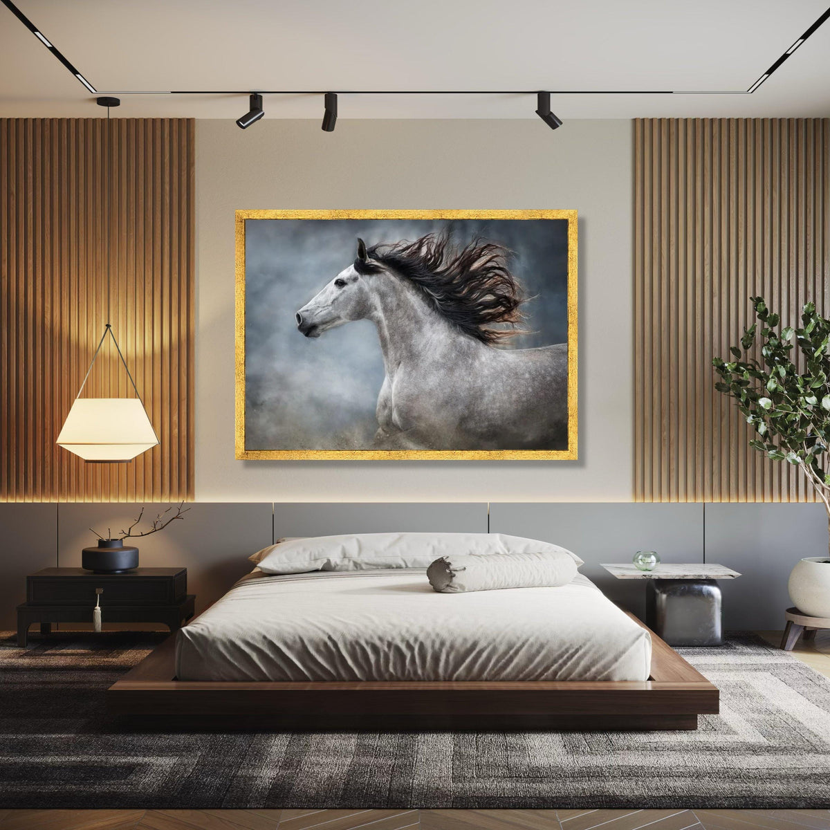 Majestic Grey Horse Canvas Wall Art, Running Stallion Print, Animal Portrait Canvas, Equestrian Home Decor, Gift Art, Home Decor, Print