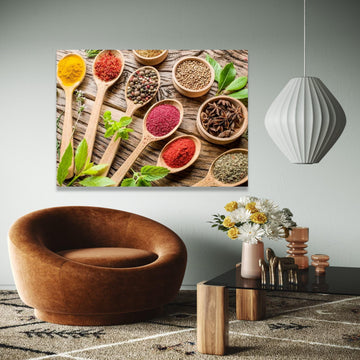 Vibrant Spices and Herbs Canvas Wall Art, Kitchen Decor, Rustic Wooden Spoons Culinary Artwork, Colorful Cooking Gift Art, Home Decor, Print