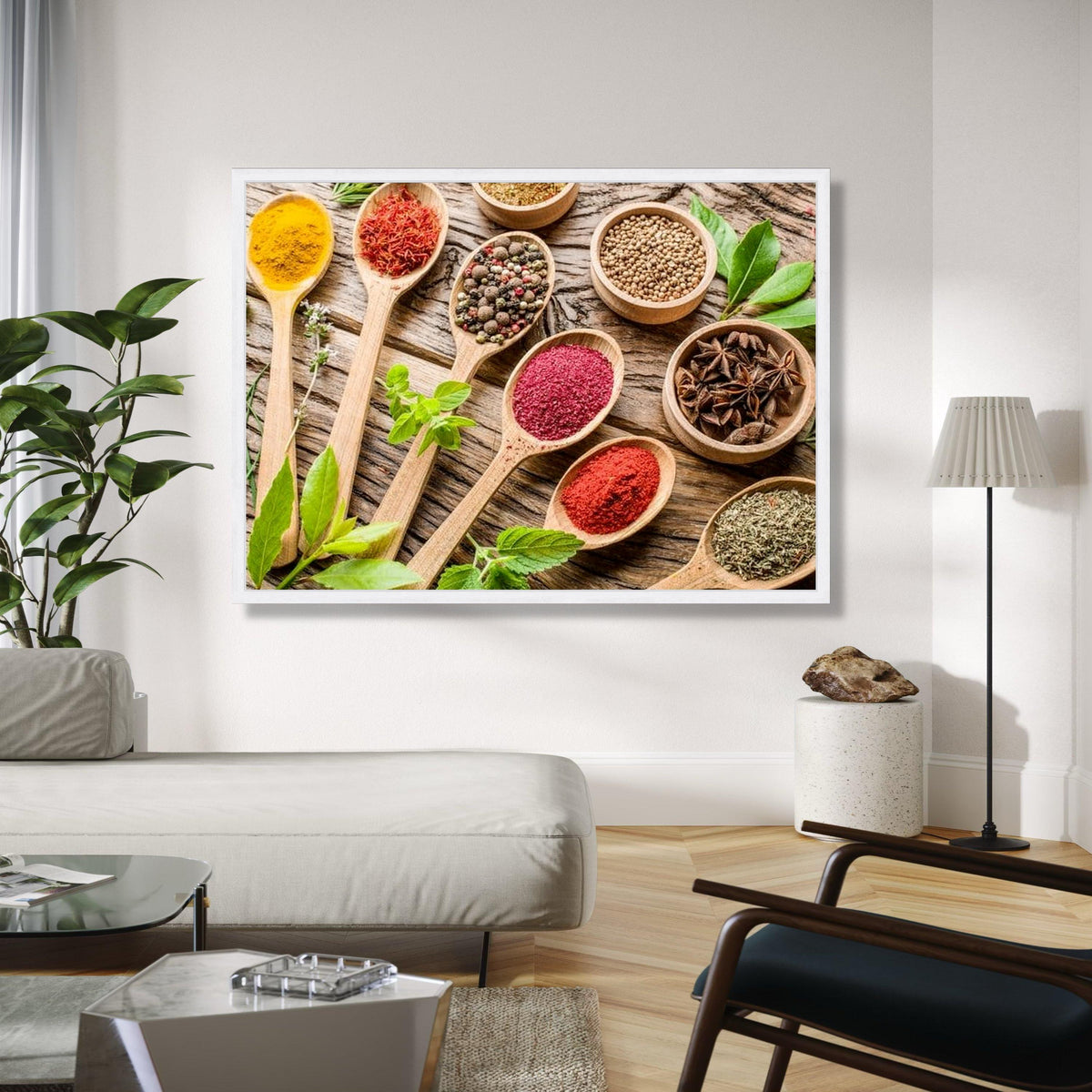 Vibrant Spices and Herbs Canvas Wall Art, Kitchen Decor, Rustic Wooden Spoons Culinary Artwork, Colorful Cooking Gift Art, Home Decor, Print