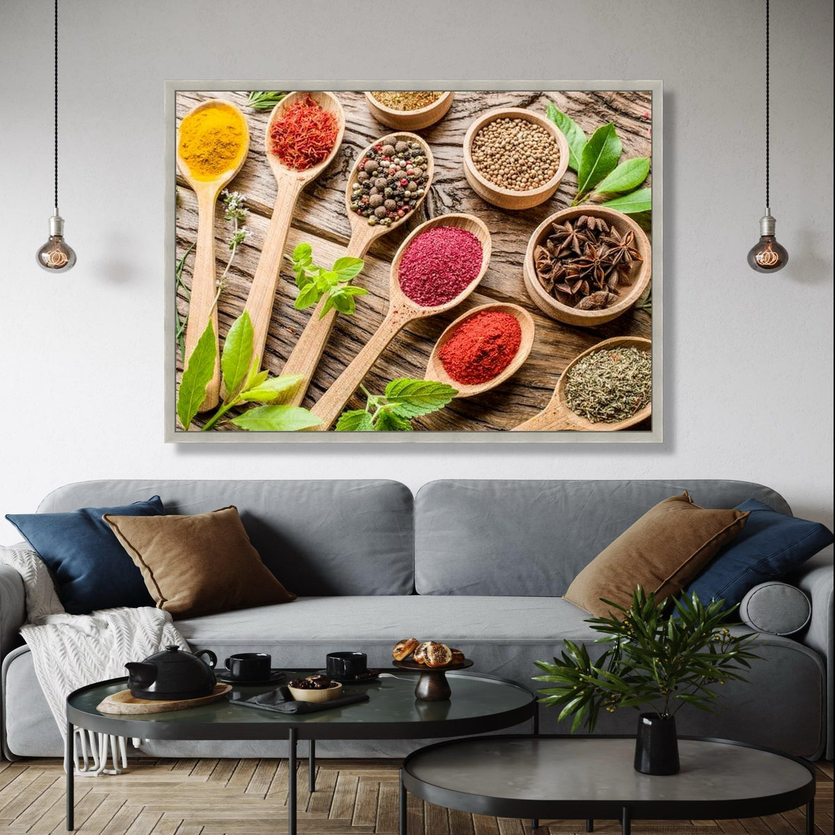 Vibrant Spices and Herbs Canvas Wall Art, Kitchen Decor, Rustic Wooden Spoons Culinary Artwork, Colorful Cooking Gift Art, Home Decor, Print
