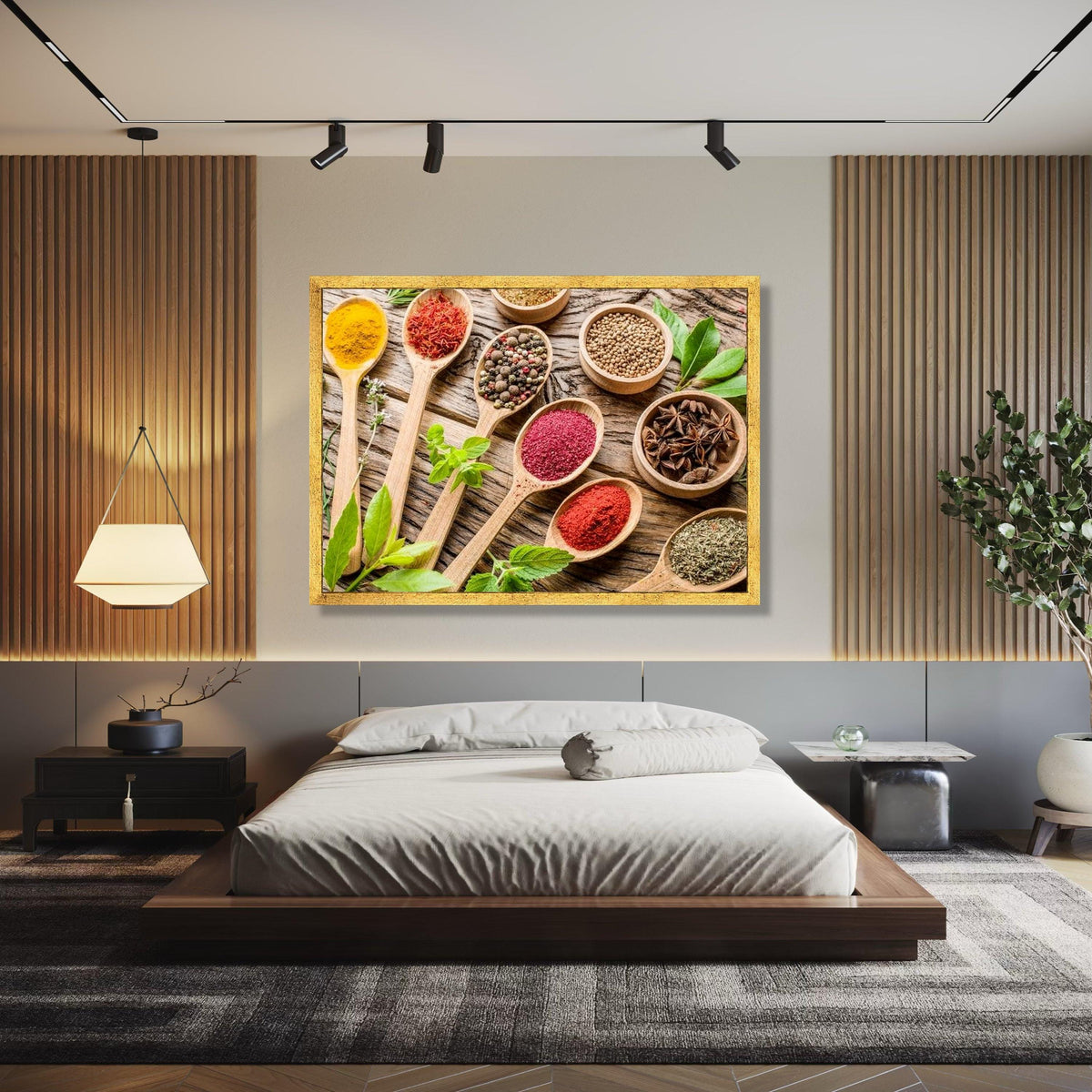 Vibrant Spices and Herbs Canvas Wall Art, Kitchen Decor, Rustic Wooden Spoons Culinary Artwork, Colorful Cooking Gift Art, Home Decor, Print