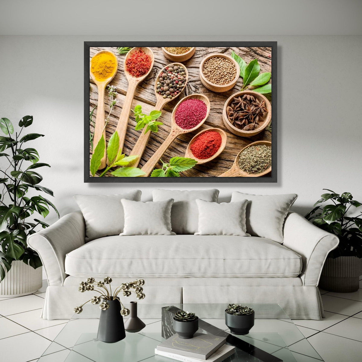 Vibrant Spices and Herbs Canvas Wall Art, Kitchen Decor, Rustic Wooden Spoons Culinary Artwork, Colorful Cooking Gift Art, Home Decor, Print