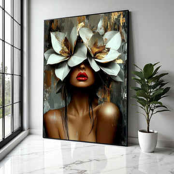 Elegant Woman Portrait Canvas, Floral Headpiece Wall Art, Contemporary Face Painting, Modern Artistic Decor, Gift Art, Home Decor, Print