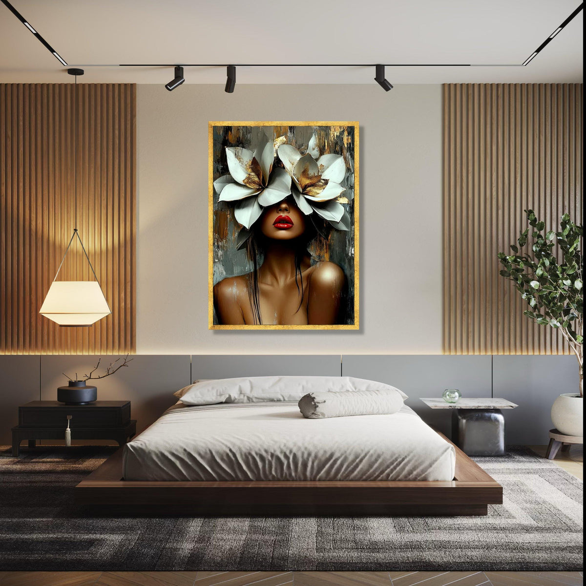 Elegant Woman Portrait Canvas, Floral Headpiece Wall Art, Contemporary Face Painting, Modern Artistic Decor, Gift Art, Home Decor, Print