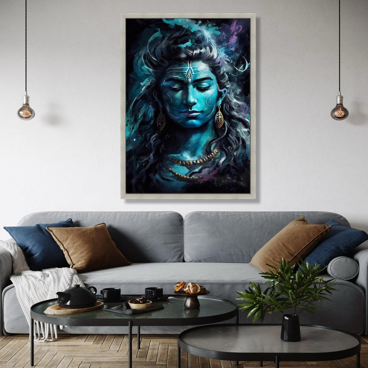 Serene Lord Shiva Portrait Canvas, Blue Hindu Deity Wall Art, Spiritual Meditation Decor, Indian Mythology Gift Art, Home Decor, Print