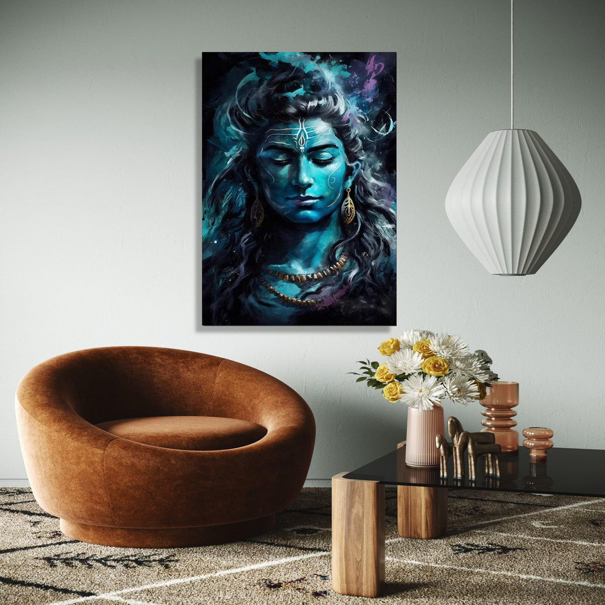 Serene Lord Shiva Portrait Canvas, Blue Hindu Deity Wall Art, Spiritual Meditation Decor, Indian Mythology Gift Art, Home Decor, Print