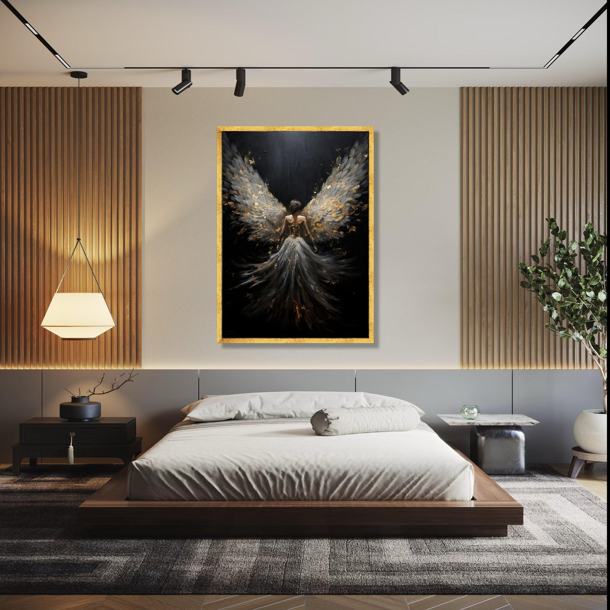 Elegant Angel Wings Canvas Wall Art, Dark Fantasy Woman Painting, Ethereal Feathered Wings Decor, Spiritual Home Gift Art, Home Decor, Print