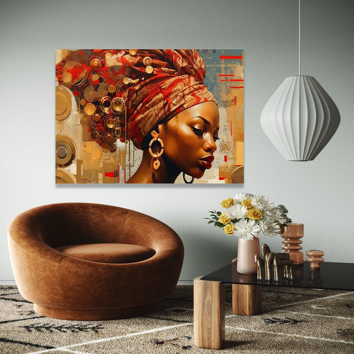Elegant African Woman Portrait Canvas, Ethnic Wall Art, Modern Headwrap Design, Cultural Decor, Contemporary Gift Art, Home Decor, Print