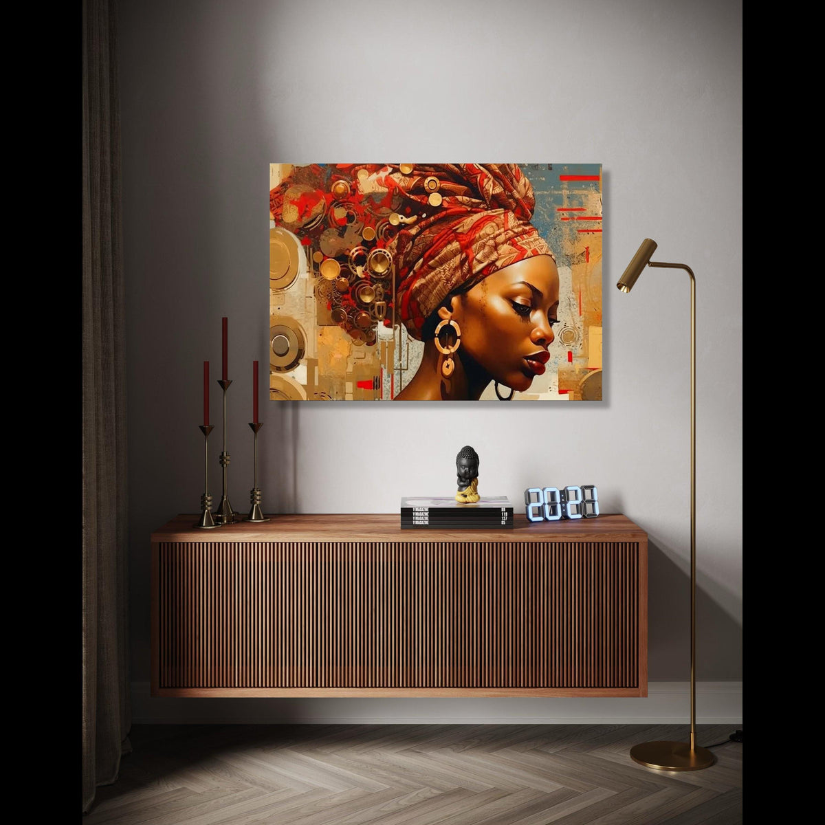 Elegant African Woman Portrait Canvas, Ethnic Wall Art, Modern Headwrap Design, Cultural Decor, Contemporary Gift Art, Home Decor, Print