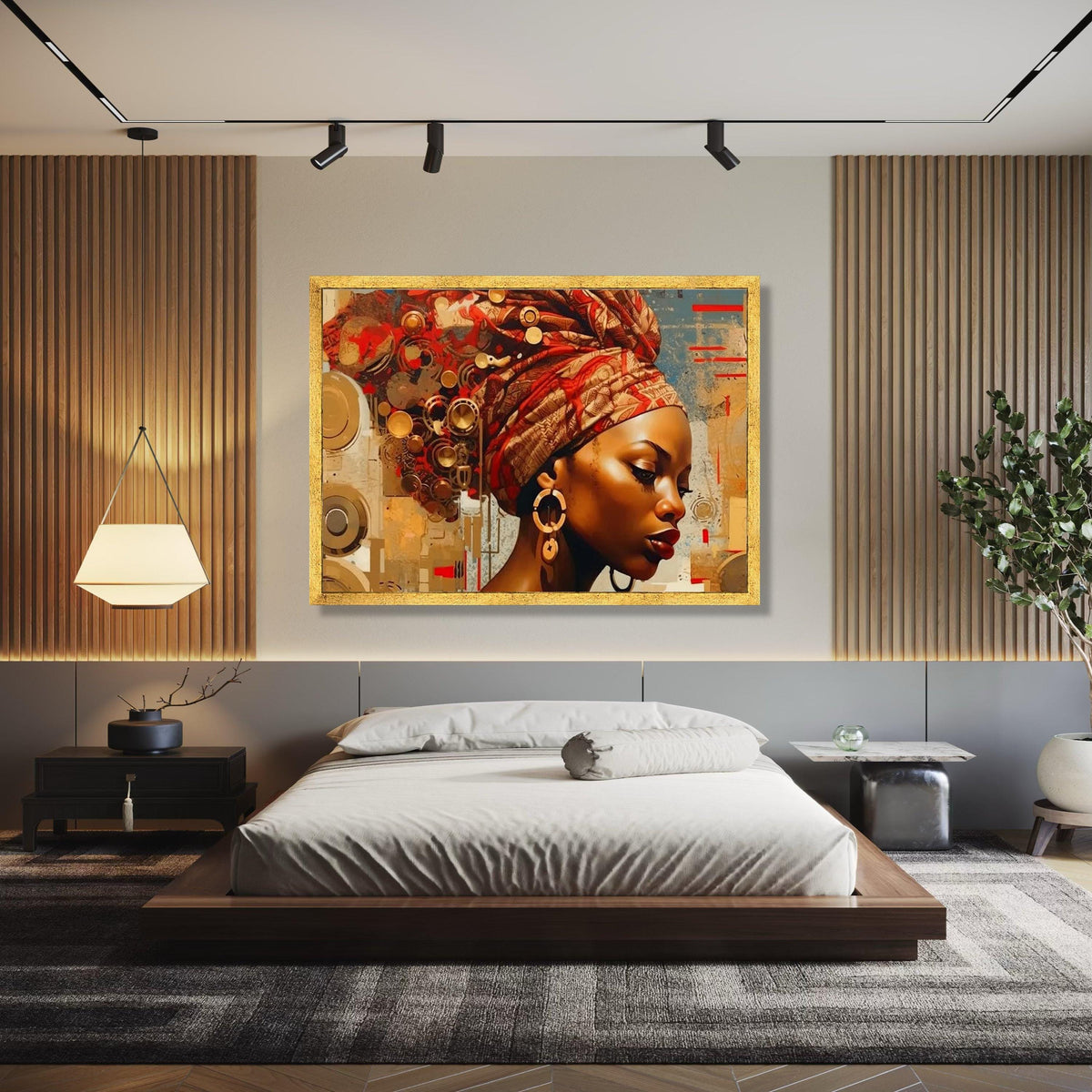 Elegant African Woman Portrait Canvas, Ethnic Wall Art, Modern Headwrap Design, Cultural Decor, Contemporary Gift Art, Home Decor, Print