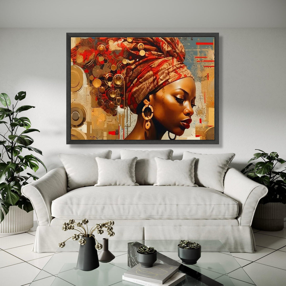 Elegant African Woman Portrait Canvas, Ethnic Wall Art, Modern Headwrap Design, Cultural Decor, Contemporary Gift Art, Home Decor, Print