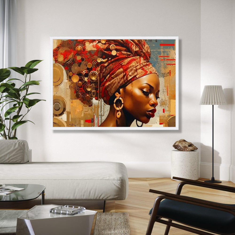 Elegant African Woman Portrait Canvas, Ethnic Wall Art, Modern Headwrap Design, Cultural Decor, Contemporary Gift Art, Home Decor, Print