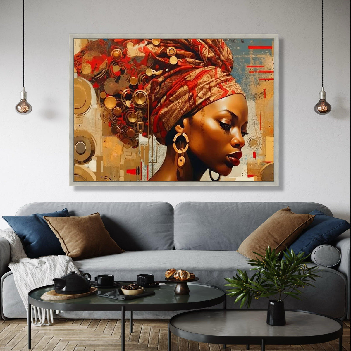 Elegant African Woman Portrait Canvas, Ethnic Wall Art, Modern Headwrap Design, Cultural Decor, Contemporary Gift Art, Home Decor, Print