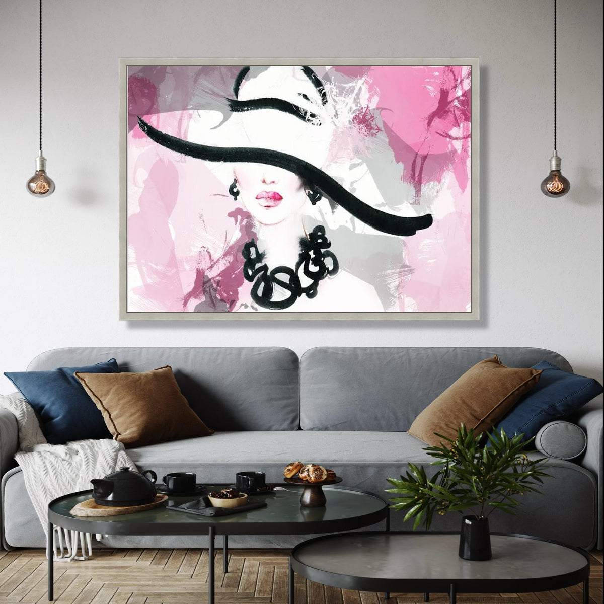 Elegant Woman Portrait Canvas, Abstract Fashion Wall Art, Pink and Black Design, Modern Chic Home Decor, Stylish Gift Art, Home Decor, Print