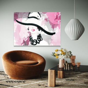 Elegant Woman Portrait Canvas, Abstract Fashion Wall Art, Pink and Black Design, Modern Chic Home Decor, Stylish Gift Art, Home Decor, Print