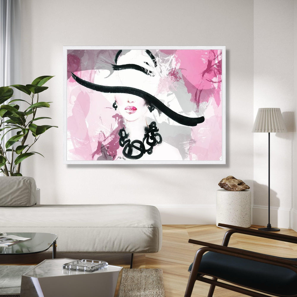 Elegant Woman Portrait Canvas, Abstract Fashion Wall Art, Pink and Black Design, Modern Chic Home Decor, Stylish Gift Art, Home Decor, Print