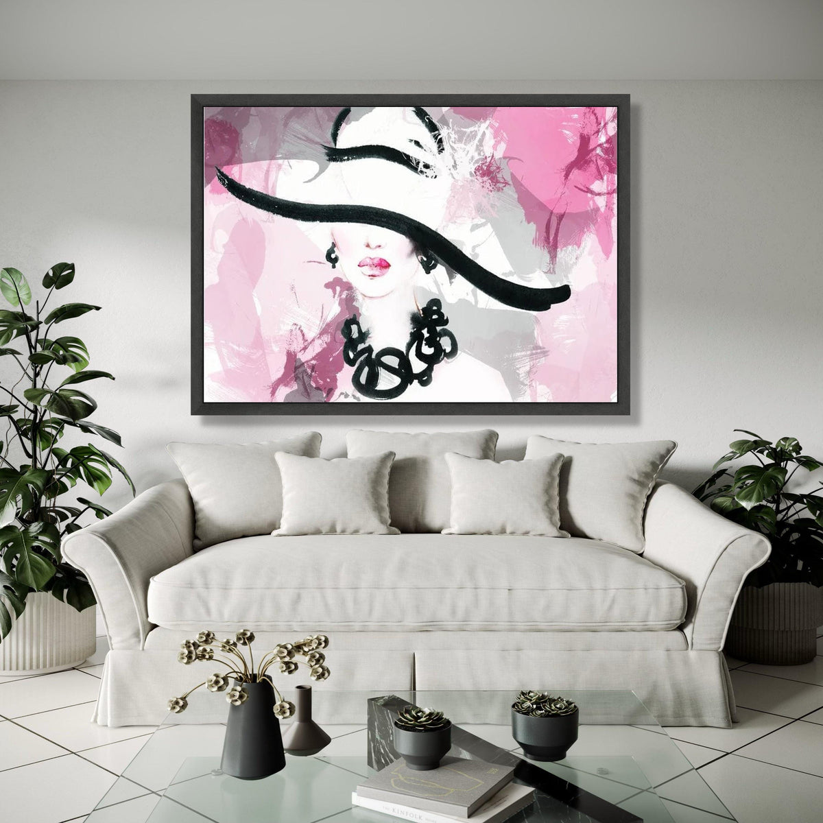 Elegant Woman Portrait Canvas, Abstract Fashion Wall Art, Pink and Black Design, Modern Chic Home Decor, Stylish Gift Art, Home Decor, Print