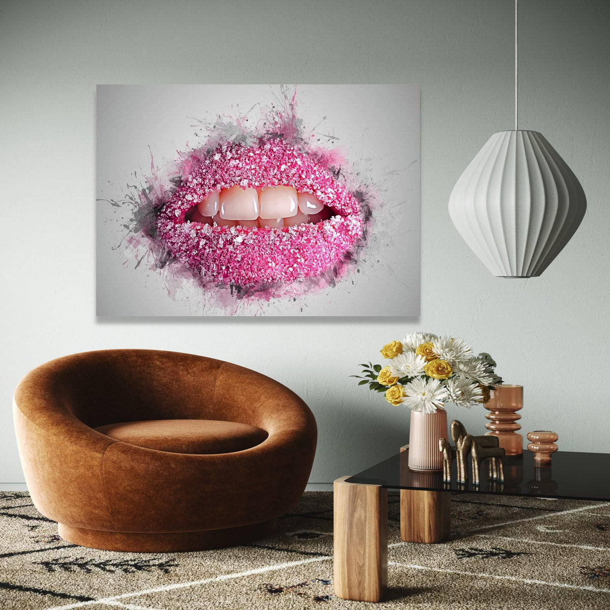 Pink Sugar Lips Canvas Wall Art, Modern Glamour Lip Art, Bold Cosmetic Decoration, Abstract Makeup Canvas, Gift Art, Home Decor, Print