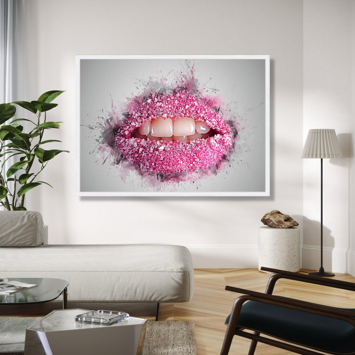 Pink Sugar Lips Canvas Wall Art, Modern Glamour Lip Art, Bold Cosmetic Decoration, Abstract Makeup Canvas, Gift Art, Home Decor, Print