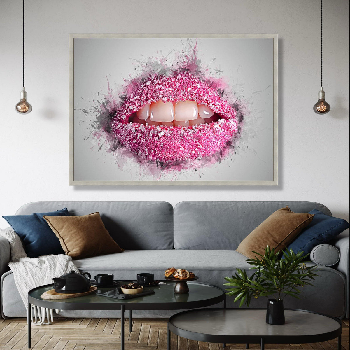 Pink Sugar Lips Canvas Wall Art, Modern Glamour Lip Art, Bold Cosmetic Decoration, Abstract Makeup Canvas, Gift Art, Home Decor, Print