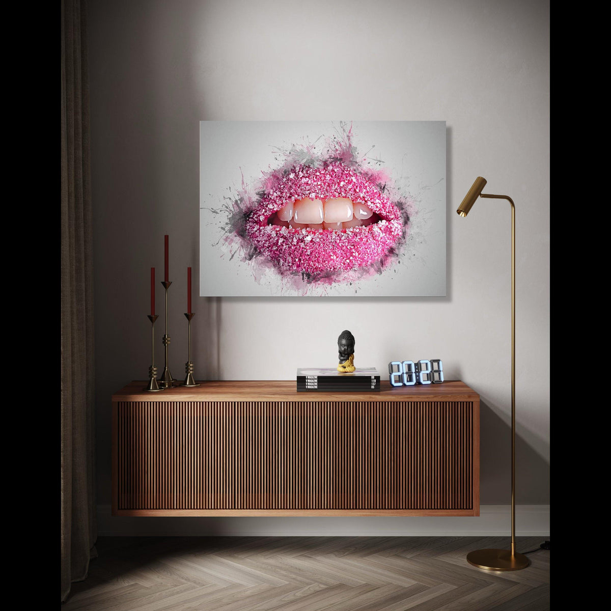 Pink Sugar Lips Canvas Wall Art, Modern Glamour Lip Art, Bold Cosmetic Decoration, Abstract Makeup Canvas, Gift Art, Home Decor, Print